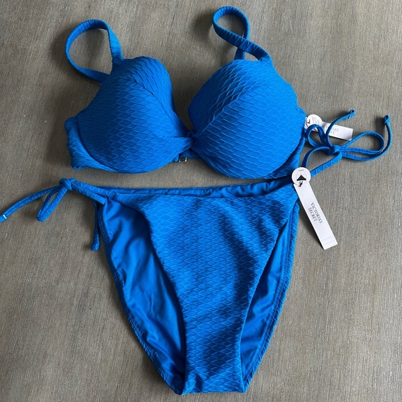 Victoria’s Secret Textured Bikini Set 34d/large nwt side tie bottom removal pads - Picture 1 of 4